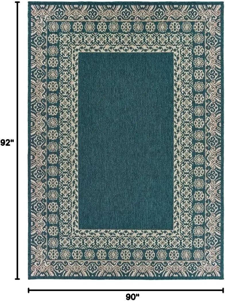 Oriental Weavers Latitude Indoor/Outdoor Rug - 1503B - 1'10" x 7'6" - in Teal/Grey - Classic Casual Style, Water, Stain and Fade Resistant, Hose Clean, Patio, Outdoor Living Area Rug