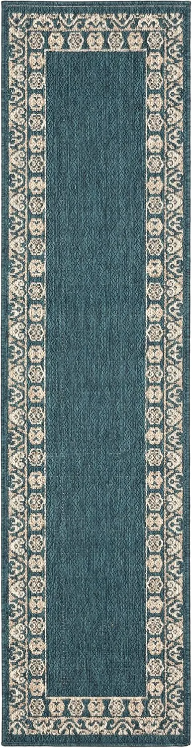Oriental Weavers Latitude Indoor/Outdoor Rug - 1503B - 1'10" x 7'6" - in Teal/Grey - Classic Casual Style, Water, Stain and Fade Resistant, Hose Clean, Patio, Outdoor Living Area Rug