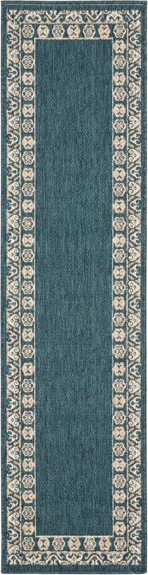 Oriental Weavers Latitude Indoor/Outdoor Rug - 1503B - 1'10" x 7'6" - in Teal/Grey - Classic Casual Style, Water, Stain and Fade Resistant, Hose Clean, Patio, Outdoor Living Area Rug