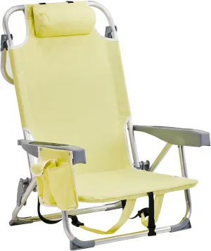 Outdoor Beach Lawn Chairs,Low Oxford Cloth Backpack Foldable Camping Chair,Portable Lightweight Beach Chairs for Adults,Folding Camping Chair,with Cup Holder,for Patio Pool Yard Garden (Yellow)