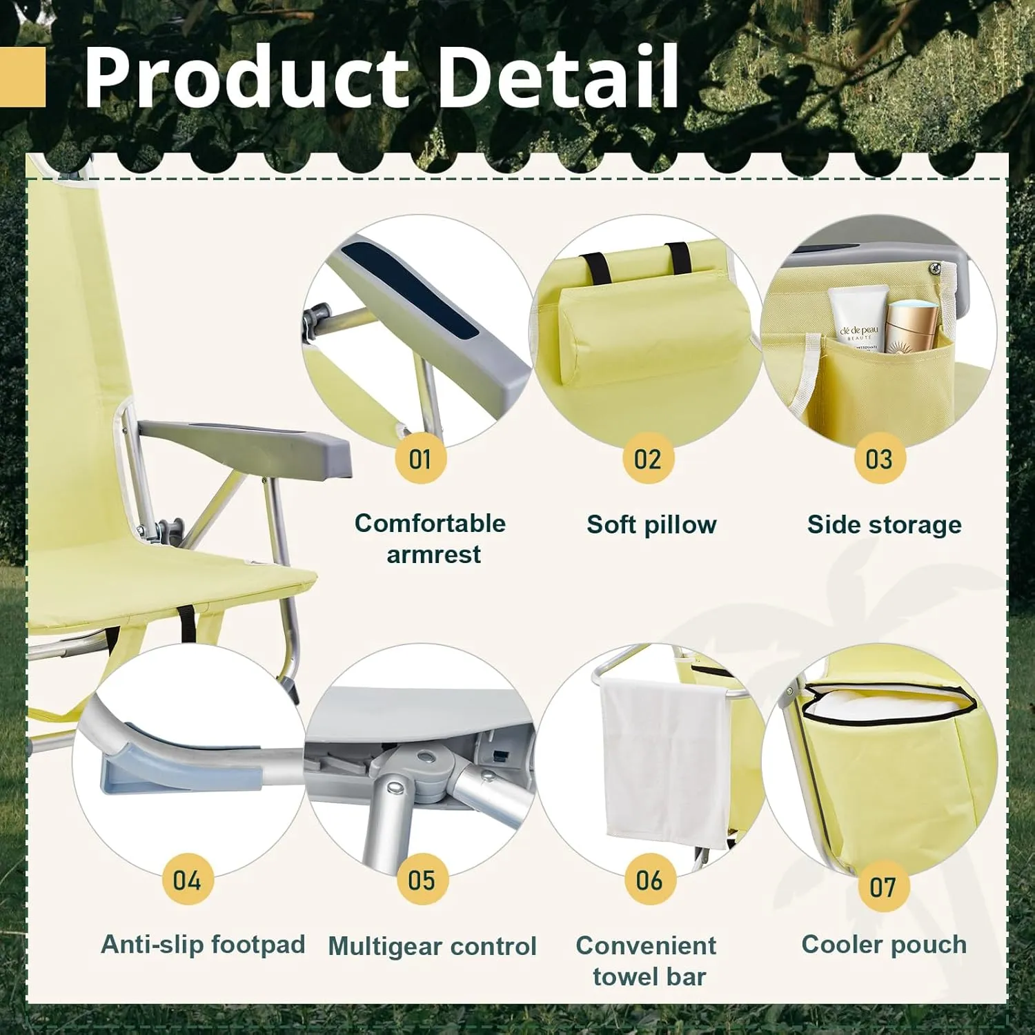 Outdoor Beach Lawn Chairs,Low Oxford Cloth Backpack Foldable Camping Chair,Portable Lightweight Beach Chairs for Adults,Folding Camping Chair,with Cup Holder,for Patio Pool Yard Garden (Yellow)