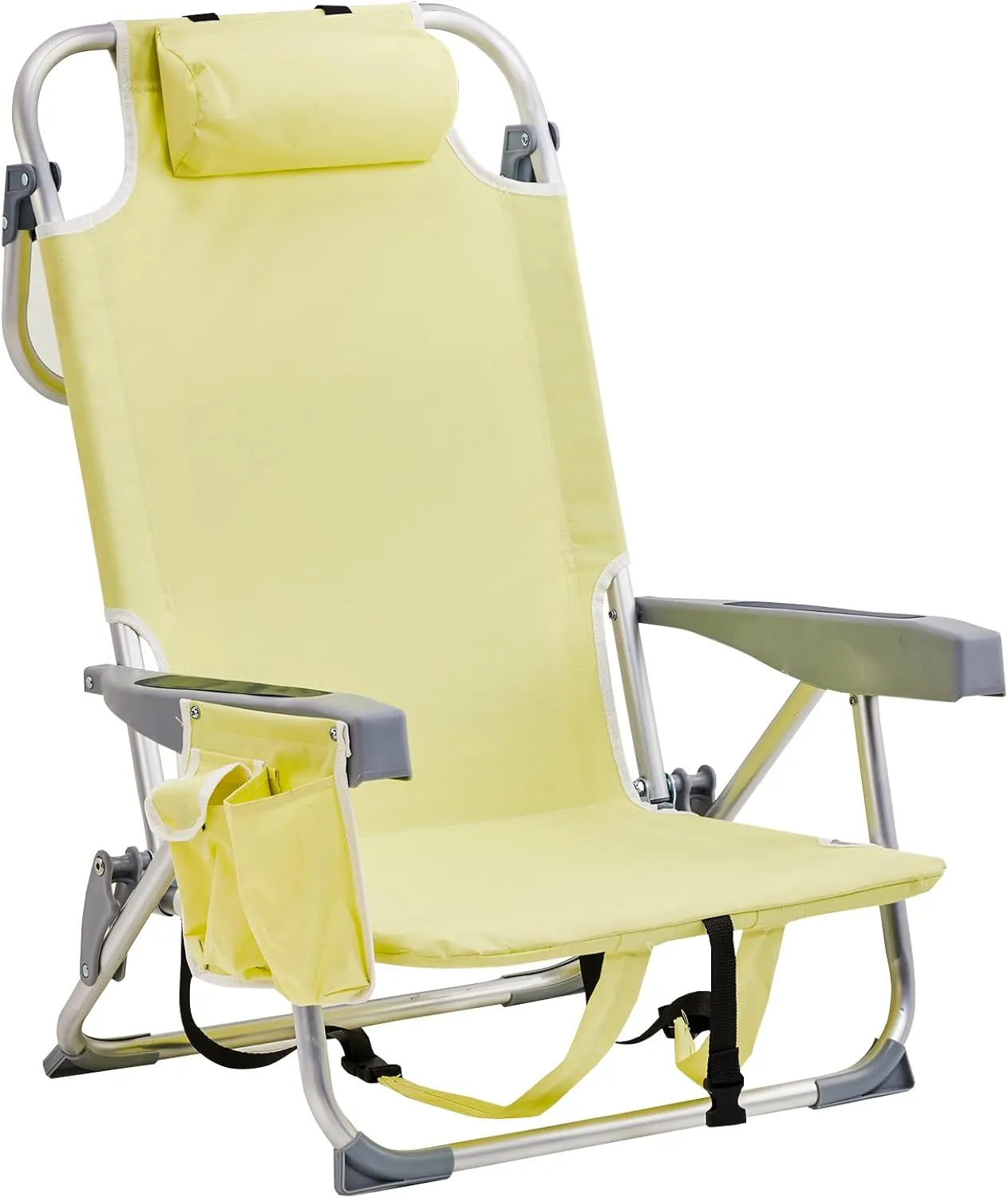 Outdoor Beach Lawn Chairs,Low Oxford Cloth Backpack Foldable Camping Chair,Portable Lightweight Beach Chairs for Adults,Folding Camping Chair,with Cup Holder,for Patio Pool Yard Garden (Yellow)