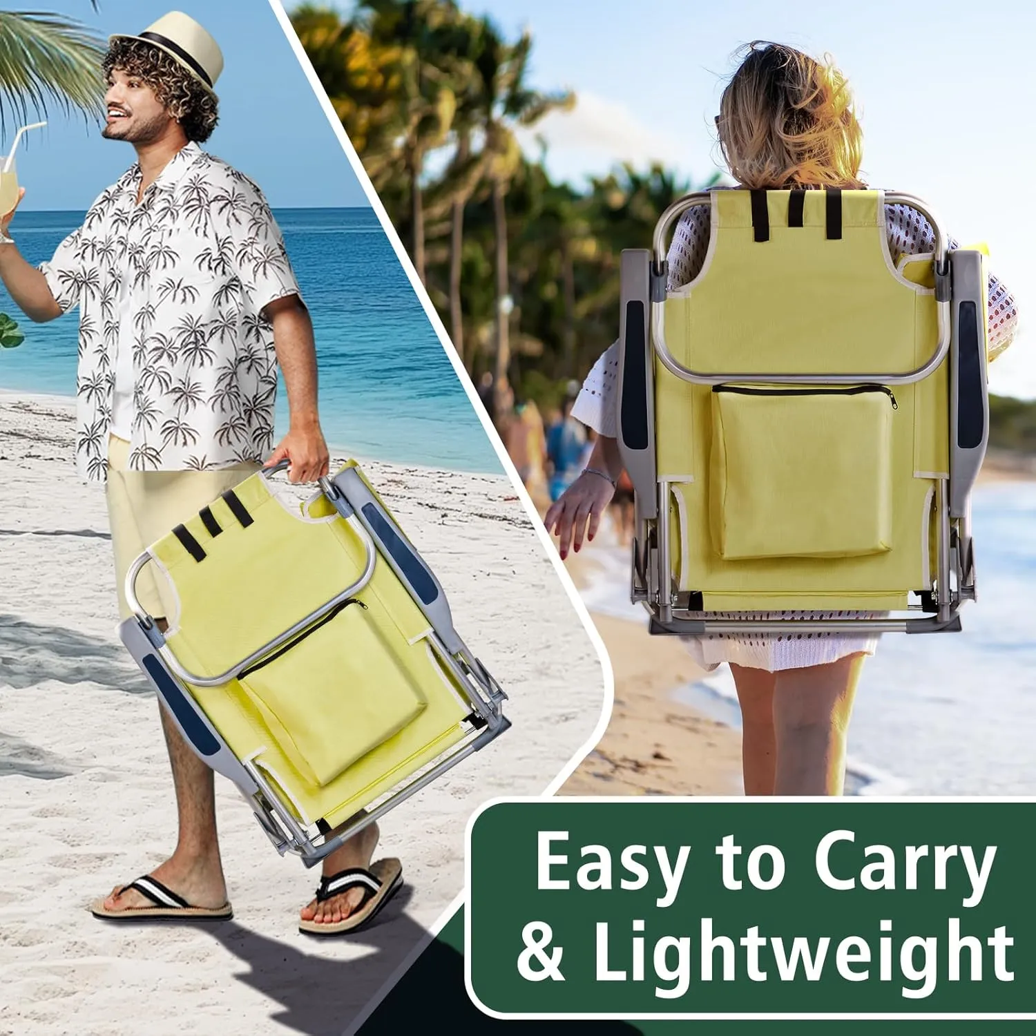 Outdoor Beach Lawn Chairs,Low Oxford Cloth Backpack Foldable Camping Chair,Portable Lightweight Beach Chairs for Adults,Folding Camping Chair,with Cup Holder,for Patio Pool Yard Garden (Yellow)