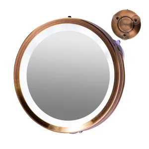 OVENTE 6'' Suction Cup Magnifying Mirror, LED Lighted Wall Mount Makeup 8X Magnifier, One Sided Illuminated Reflection, For Bathroom Décor, Locker & Dorm, Battery Powered, Antique Copper MLI25CO