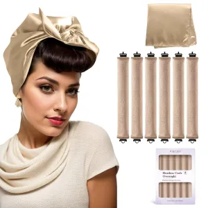 Overnight Hair Curlers Heatless Curls - 6 Pcs No Heat Blowout Curling Rods to Sleep In with Satin Hair Scarf
