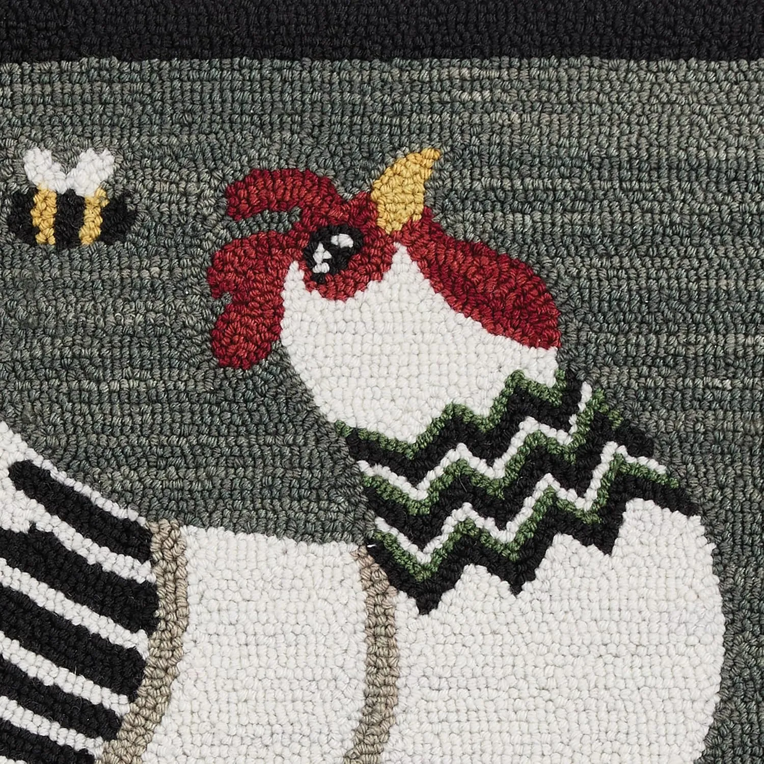 Park Designs My Little White Hen Hooked Rug 2' x 3', Gray 100% Cotton Hooked Rug for Entryway, Living Room, Kitchen and Bedroom, Dark Chicken Themed Farmhouse Garden Style Home Decor