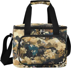 Pastoral Style Flowers Dark Color Large Capacity Large Capacity Insulated Cooler Bag Hot or Cold Carrier Portable Travel Cooler for Beach Travel Picnics