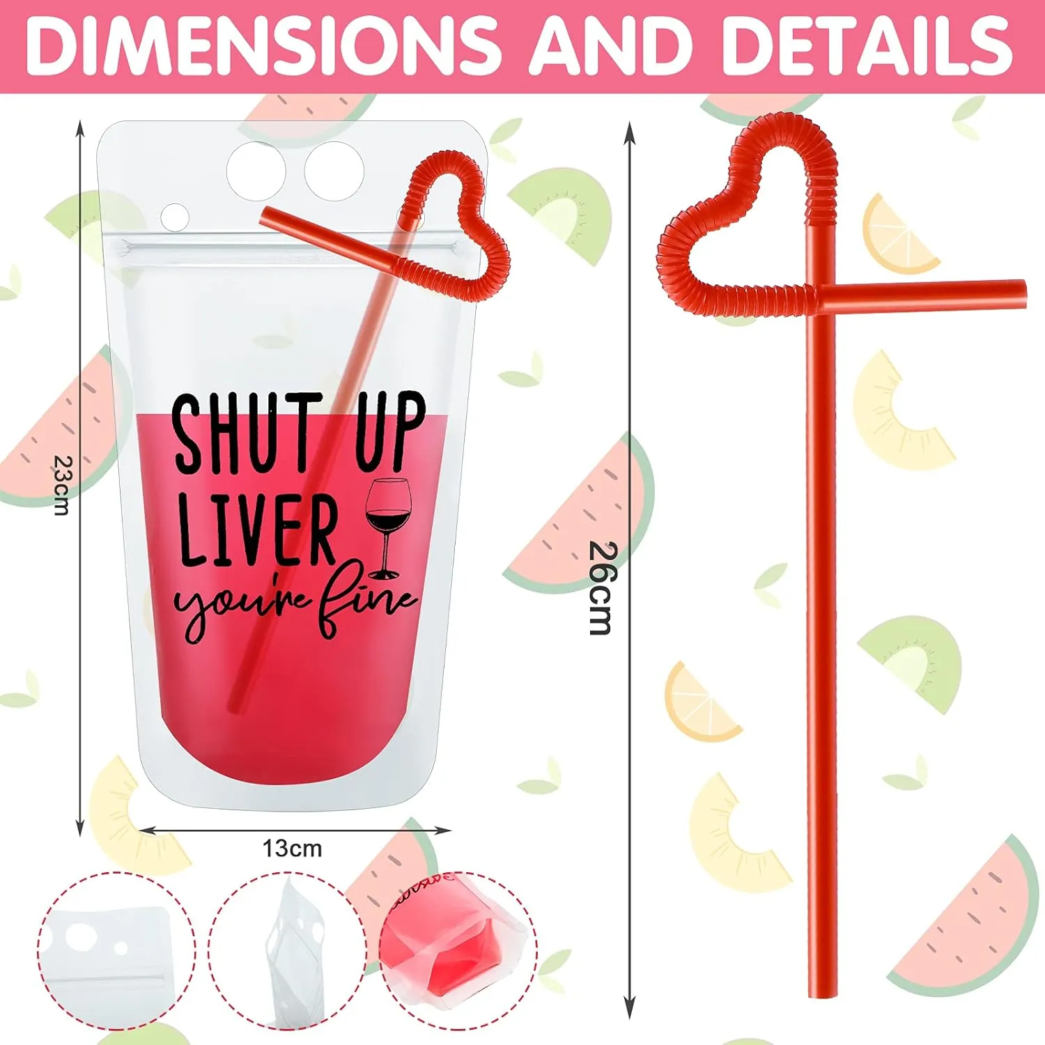 Patelai 24 Sets Zipper Drink Pouches with Straws Reusable Smoothie Pouches Freezable Juice Pouches Smoothie Pouches Heavy Duty Reclosable Ice Drink Pouch Bag Liquor Pouches(Black Letters)