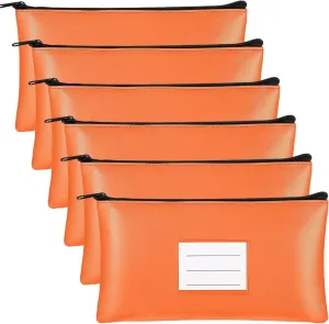 Paterr 6 Pcs Money Bags with Zipper PU Leather Deposit Bank Bag Security Money Pouch Receipt Holder Bank Bag Wallet with Label for Cash Coin Makeup Cosmetics Bills Tickets, 11 x 6 Inch(Orange)