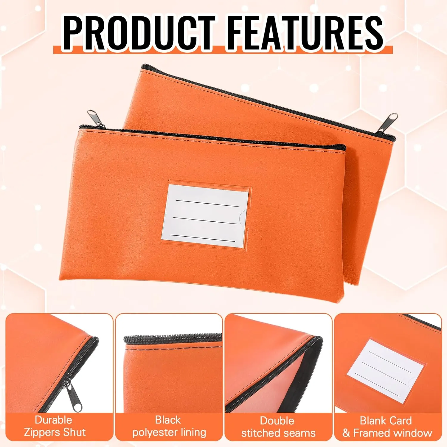 Paterr 6 Pcs Money Bags with Zipper PU Leather Deposit Bank Bag Security Money Pouch Receipt Holder Bank Bag Wallet with Label for Cash Coin Makeup Cosmetics Bills Tickets, 11 x 6 Inch(Orange)