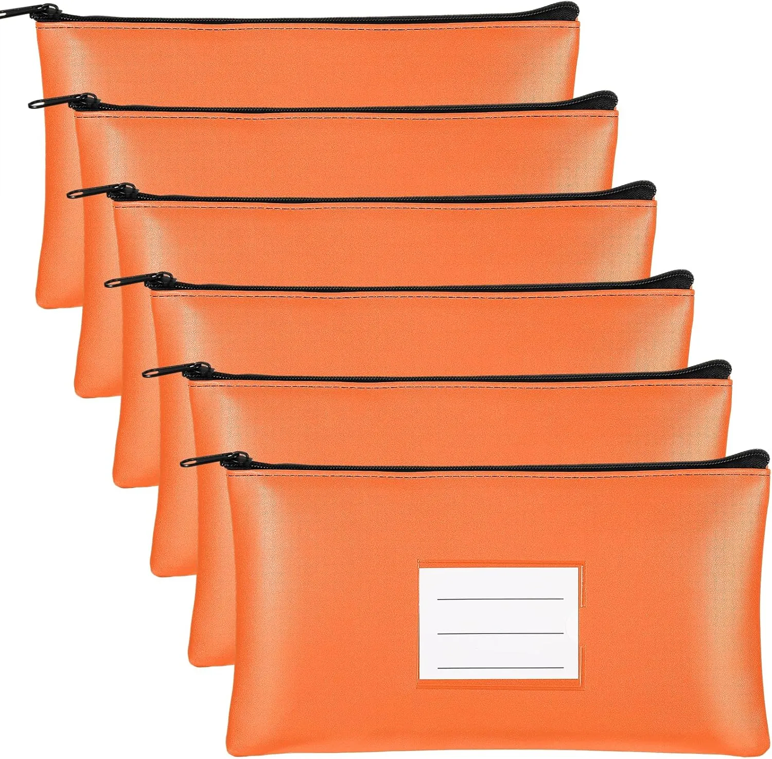 Paterr 6 Pcs Money Bags with Zipper PU Leather Deposit Bank Bag Security Money Pouch Receipt Holder Bank Bag Wallet with Label for Cash Coin Makeup Cosmetics Bills Tickets, 11 x 6 Inch(Orange)