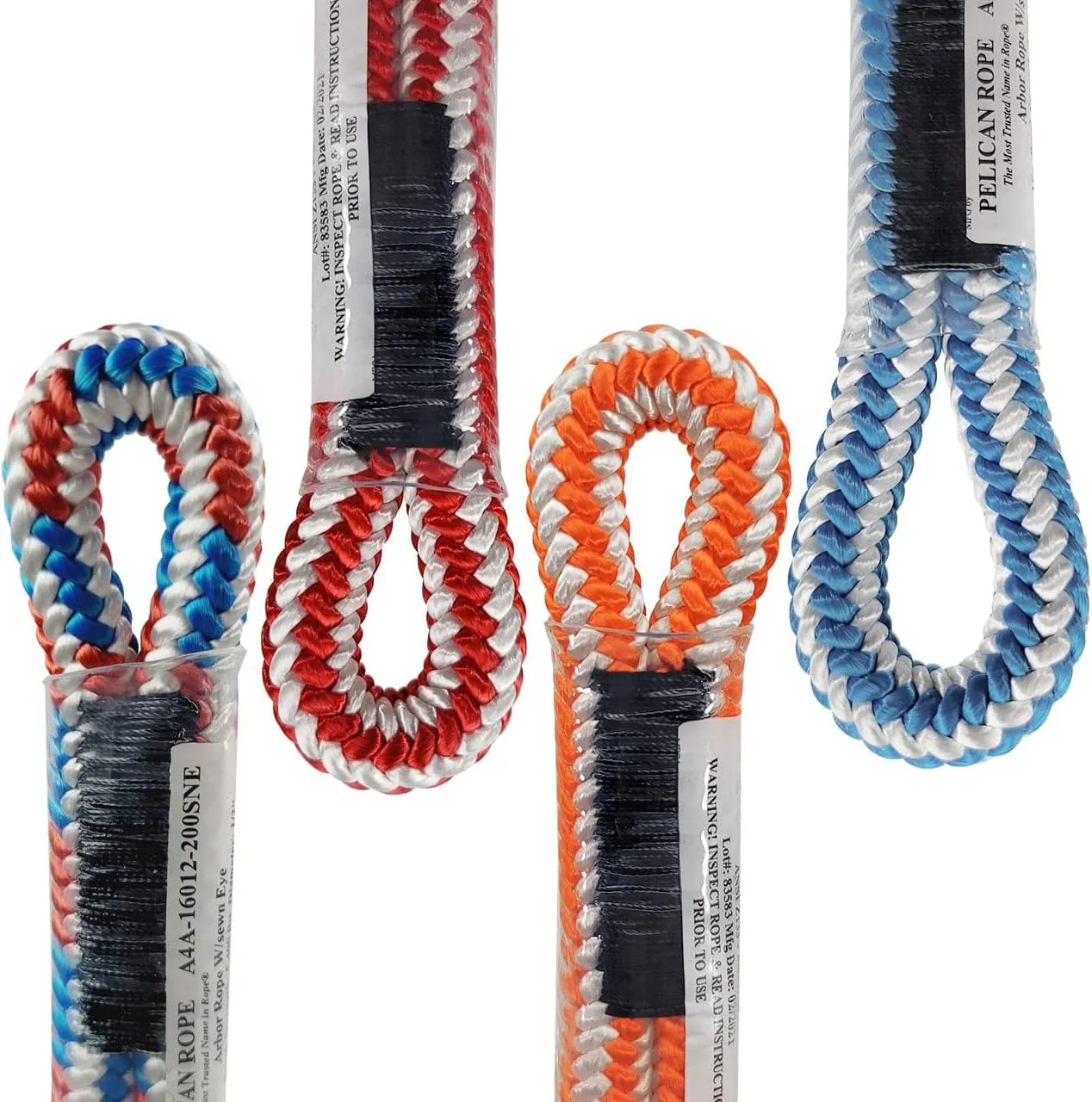 Pelican Rope 16-Strand Arborist Rope, 1/2 in (12.7 mm), 7000 lbs MBS, Static Climbing Rope, Rescue Operations, High Visibility, 120 ft, Sewn Eye, Blue/White
