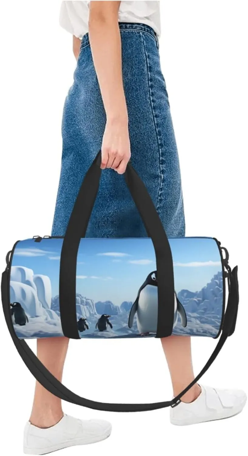 Penguin Antarctica Ice Travel Duffle Bag for Men Women Sport Gym Bag Foldable Weekender Bag Carry on Overnight Bag for Travel Swimming Basketball