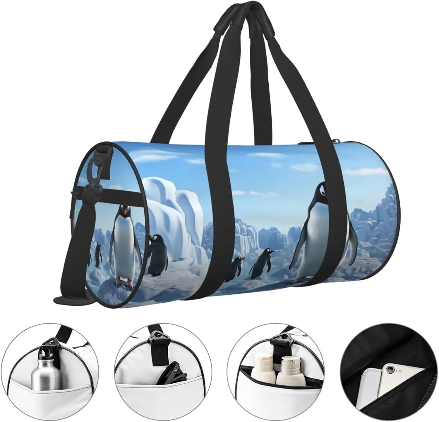 Penguin Antarctica Ice Travel Duffle Bag for Men Women Sport Gym Bag Foldable Weekender Bag Carry on Overnight Bag for Travel Swimming Basketball