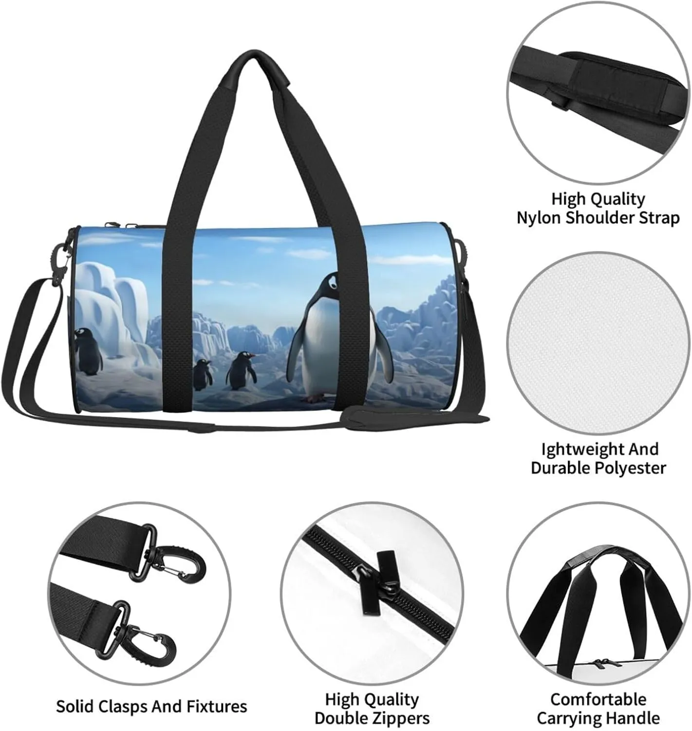 Penguin Antarctica Ice Travel Duffle Bag for Men Women Sport Gym Bag Foldable Weekender Bag Carry on Overnight Bag for Travel Swimming Basketball