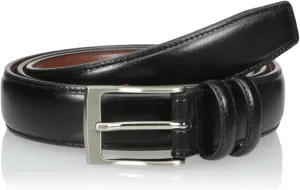Perry Ellis Men's Hc Milled Leather Belt, Stitched, Two Loops, Antique Silver Buckle, 1.5” Width (Available in Big & Tall)