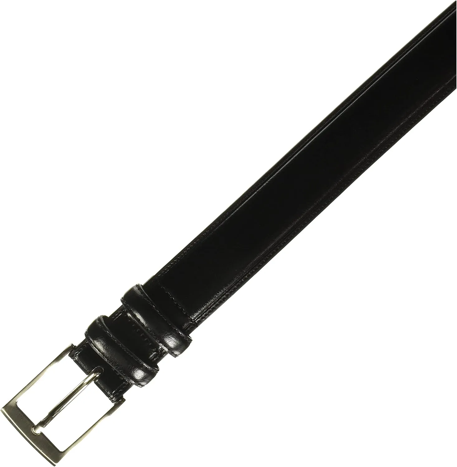 Perry Ellis Men's Hc Milled Leather Belt, Stitched, Two Loops, Antique Silver Buckle, 1.5” Width (Available in Big & Tall)