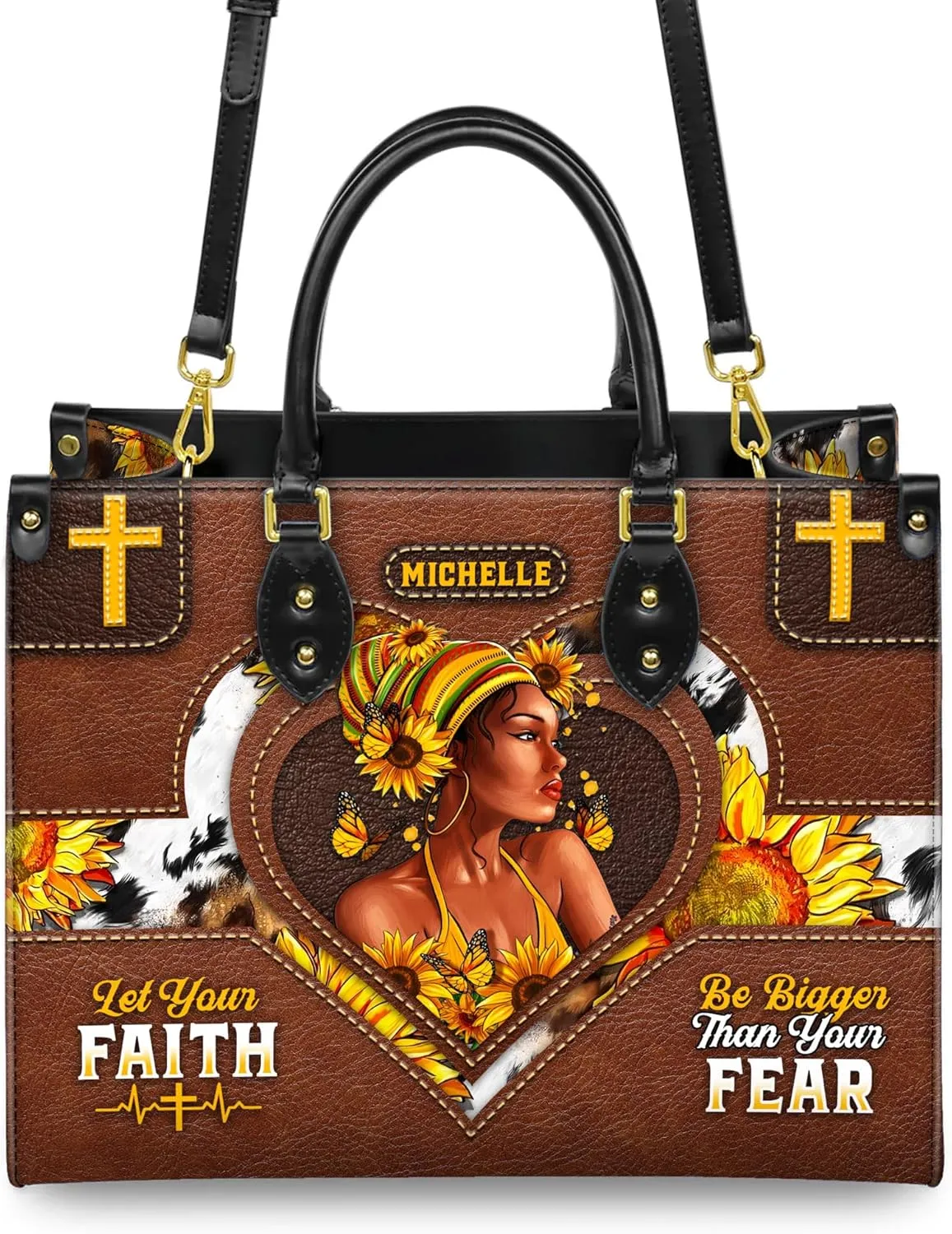 Personalized Black Queen Leather Bag, Gift for African American, Afro Black Girl, Mother's Day Gift