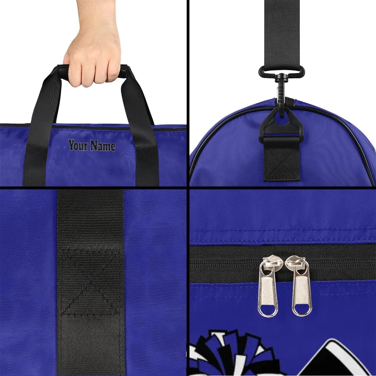 Personalized Cheer Duffel Bag Cheerleader Weekender Overnight Bag Custom Name Team Gift Lightweight Gymnastics Dance Bag Waterproof Sport Gym Travel Collapsible Carry on Tote Bag Blue Silvery White
