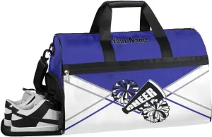Personalized Cheer Duffel Bag Cheerleader Weekender Overnight Bag Custom Name Team Gift Lightweight Gymnastics Dance Bag Waterproof Sport Gym Travel Collapsible Carry on Tote Bag Blue Silvery White