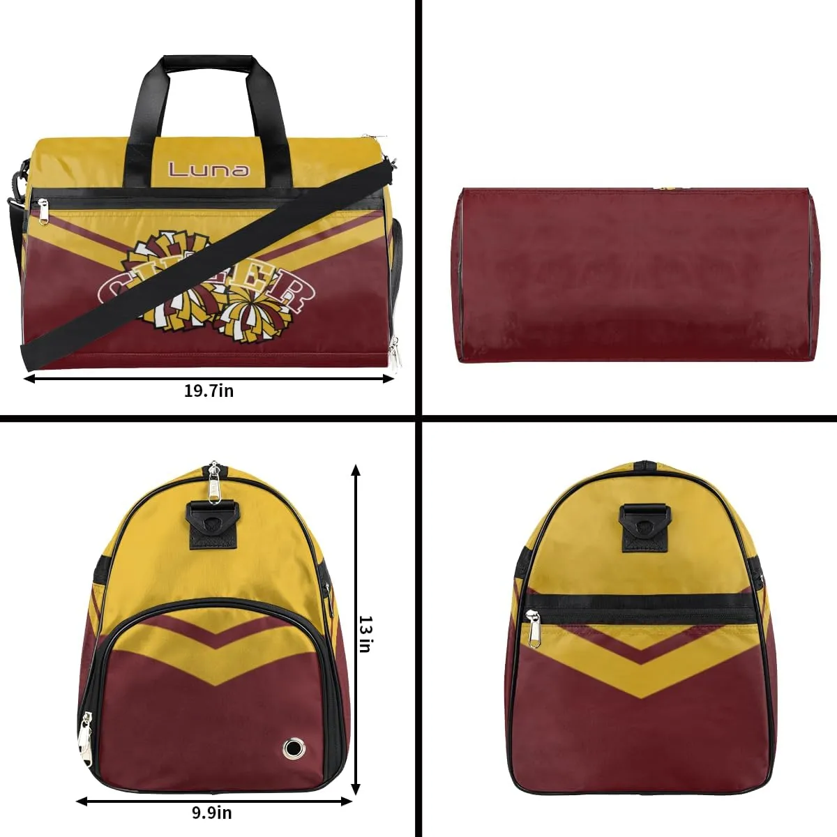Personalized Cheerleaders Duffel Bag for Girl Women, Custom Name Sport Gym Bag with Shoes Compartment Dance Bag Yoga Overnight Weekender Bag Yellow Red Cheer