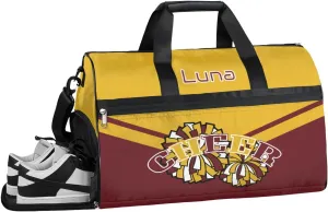 Personalized Cheerleaders Duffel Bag for Girl Women, Custom Name Sport Gym Bag with Shoes Compartment Dance Bag Yoga Overnight Weekender Bag Yellow Red Cheer