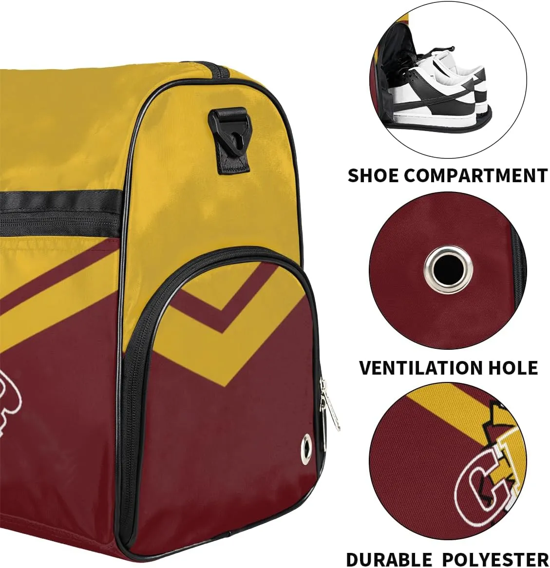 Personalized Cheerleaders Duffel Bag for Girl Women, Custom Name Sport Gym Bag with Shoes Compartment Dance Bag Yoga Overnight Weekender Bag Yellow Red Cheer