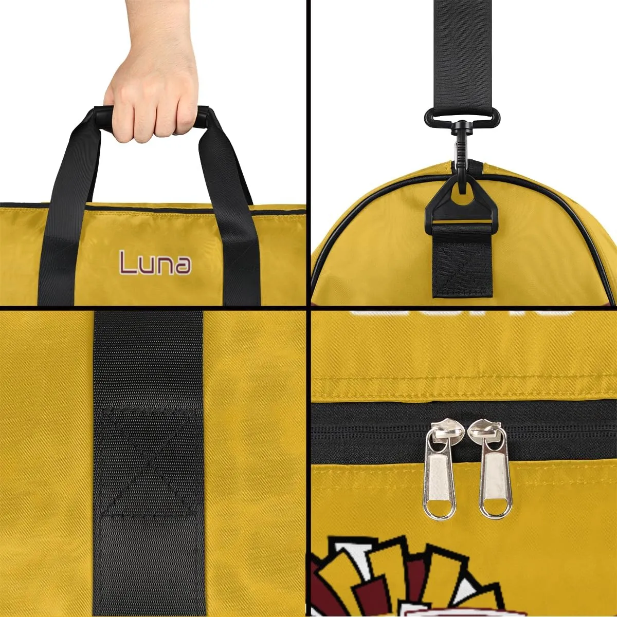 Personalized Cheerleaders Duffel Bag for Girl Women, Custom Name Sport Gym Bag with Shoes Compartment Dance Bag Yoga Overnight Weekender Bag Yellow Red Cheer