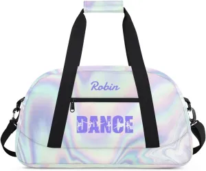 Personalized Dance Bag for Girls Kids, Custom Gym Bag Overnight Small Duffel Bag with Padded Handles Sports Travel Bag for School Practice Gymnastics Ballet, Purple Neon