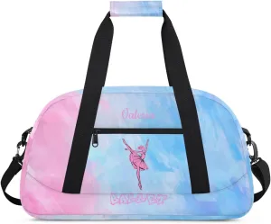 Personalized Dance Bag for Girls Kids, Custom Gym Bag Overnight Small Duffel Bag with Padded Handles Sports Travel Bag for School Practice Gymnastics Ballet, Whitewash Blue Pink Ballet