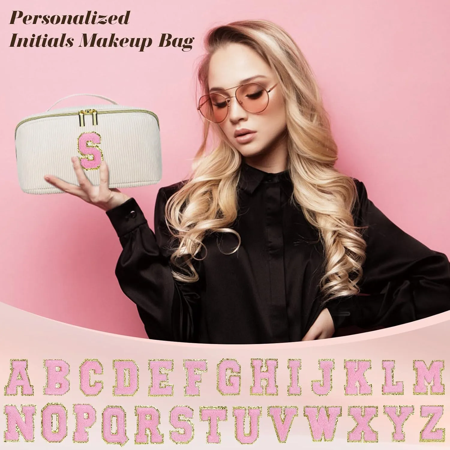 Personalized Initial Makeup Bag, Graduation Gift for Her Cosmetic Travel Bag Women, Large Capacity Stuff Bag Birthday Gifts for Teen Girl Gift Trendy Stuff - A
