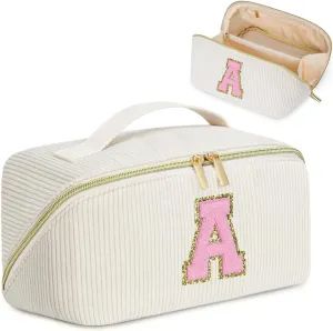 Personalized Initial Makeup Bag, Graduation Gift for Her Cosmetic Travel Bag Women, Large Capacity Stuff Bag Birthday Gifts for Teen Girl Gift Trendy Stuff - A