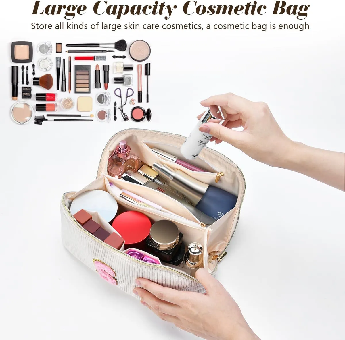 Personalized Initial Makeup Bag, Graduation Gift for Her Cosmetic Travel Bag Women, Large Capacity Stuff Bag Birthday Gifts for Teen Girl Gift Trendy Stuff - A