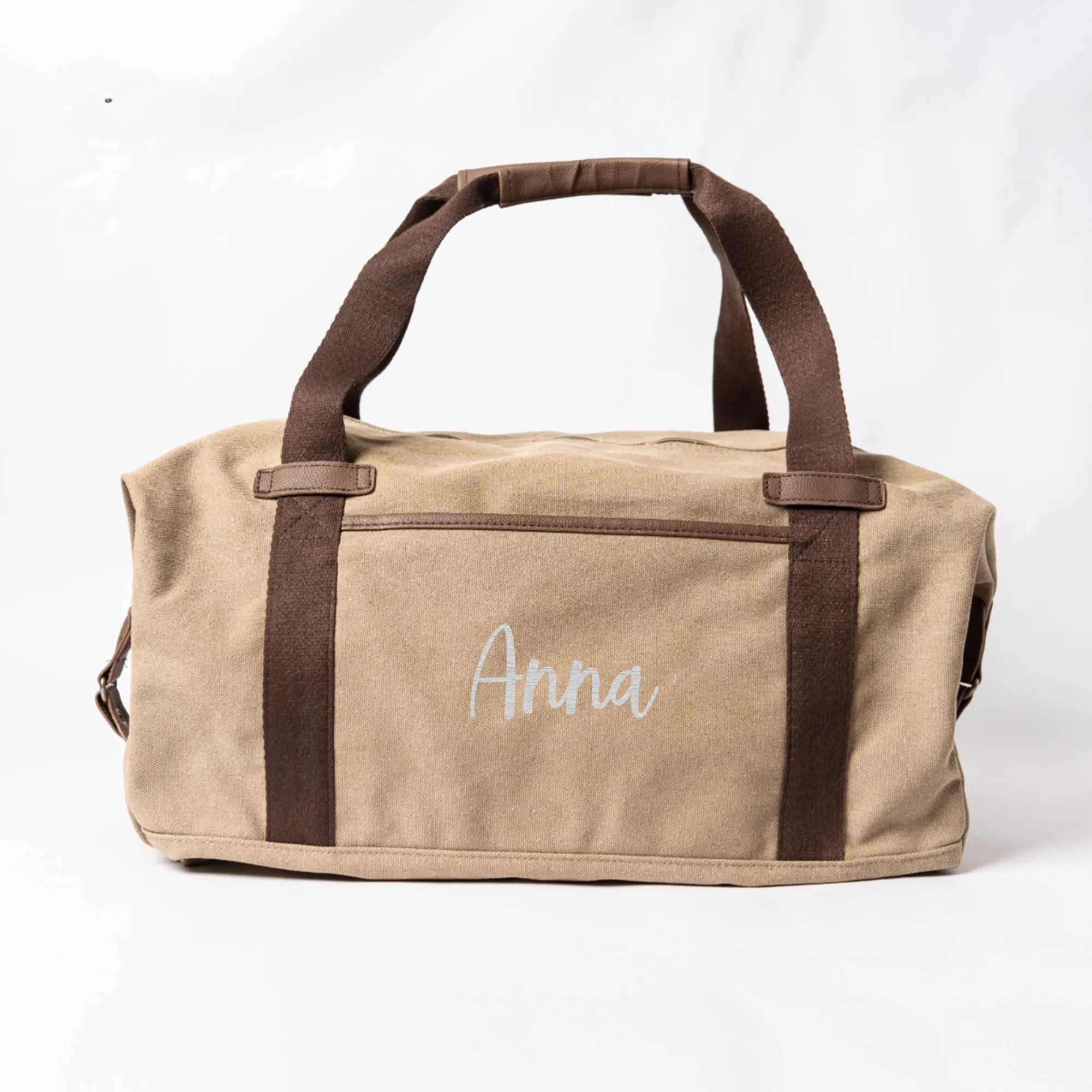 Personalized Khaki Duffle Bag