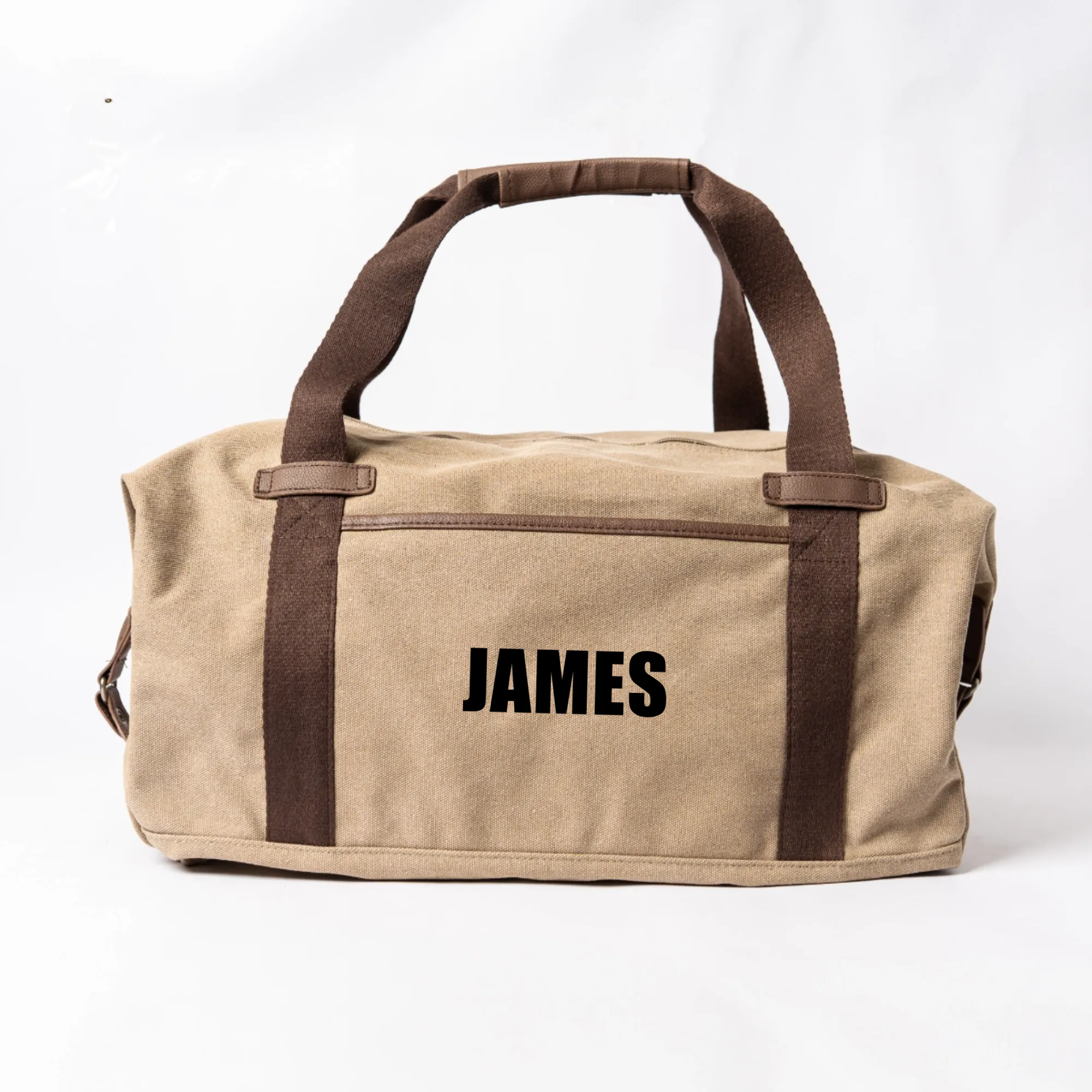 Personalized Khaki Duffle Bag