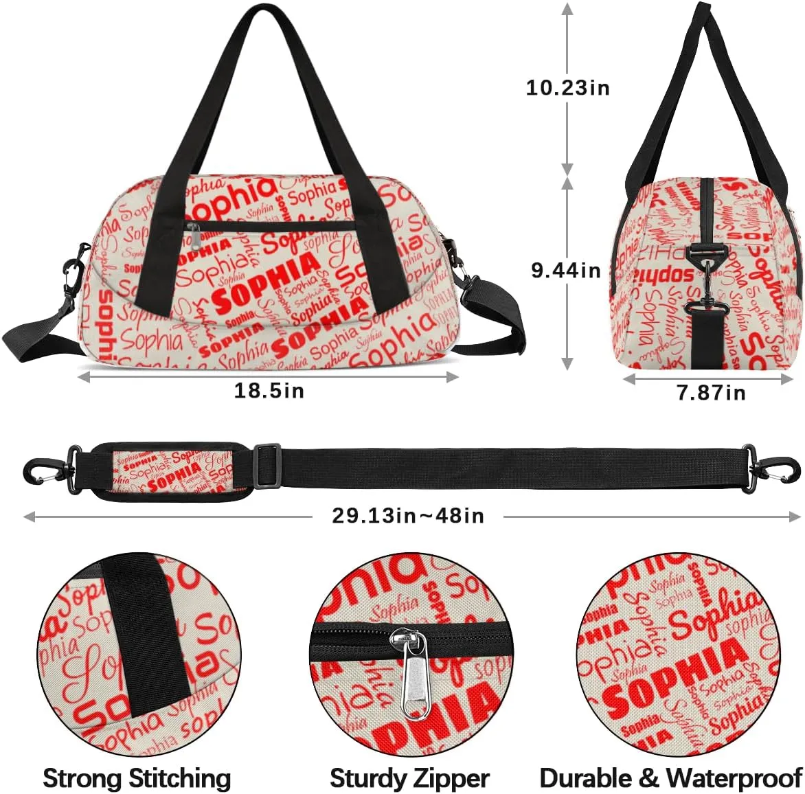 Personalized Kids Gym Bag Overnight Bags for Boys Girls, Customized Travel Duffle Bag with Name