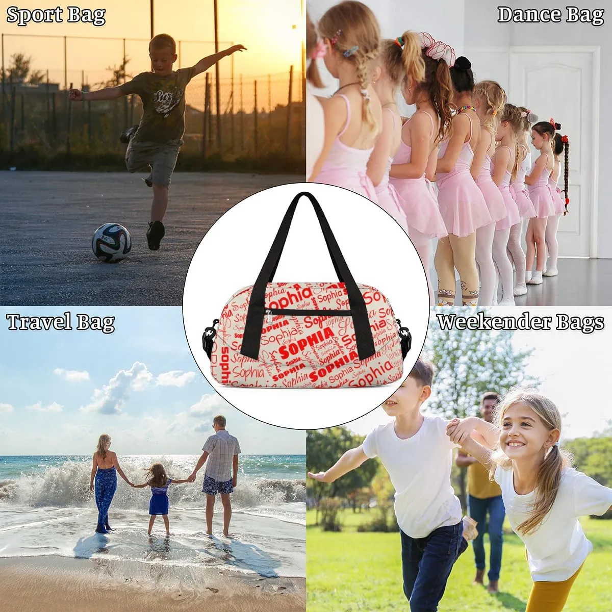 Personalized Kids Gym Bag Overnight Bags for Boys Girls, Customized Travel Duffle Bag with Name
