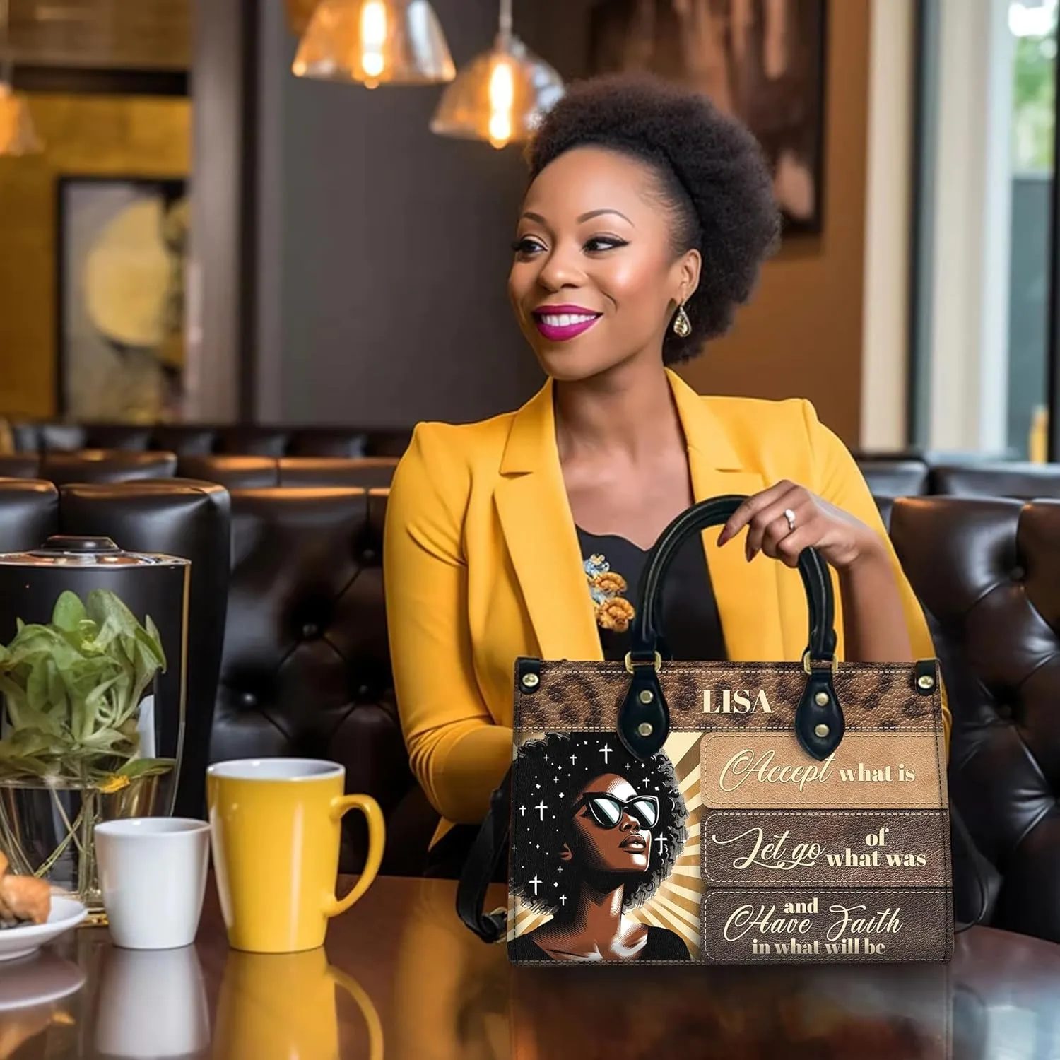 Personalized Leather Handbag with Zipper for African American Woman, Custom Purses Gift For Black Women, Mother's Day Gift