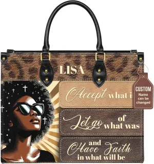 Personalized Leather Handbag with Zipper for African American Woman, Custom Purses Gift For Black Women, Mother's Day Gift