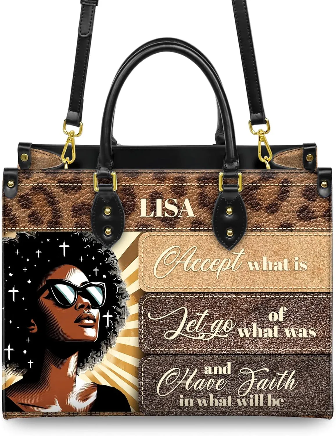 Personalized Leather Handbag with Zipper for African American Woman, Custom Purses Gift For Black Women, Mother's Day Gift