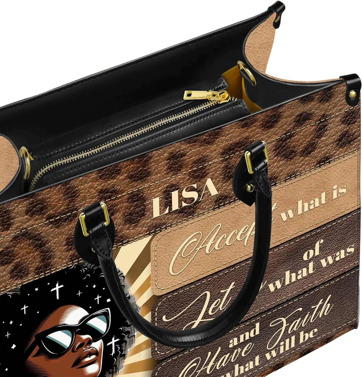 Personalized Leather Handbag with Zipper for African American Woman, Custom Purses Gift For Black Women, Mother's Day Gift