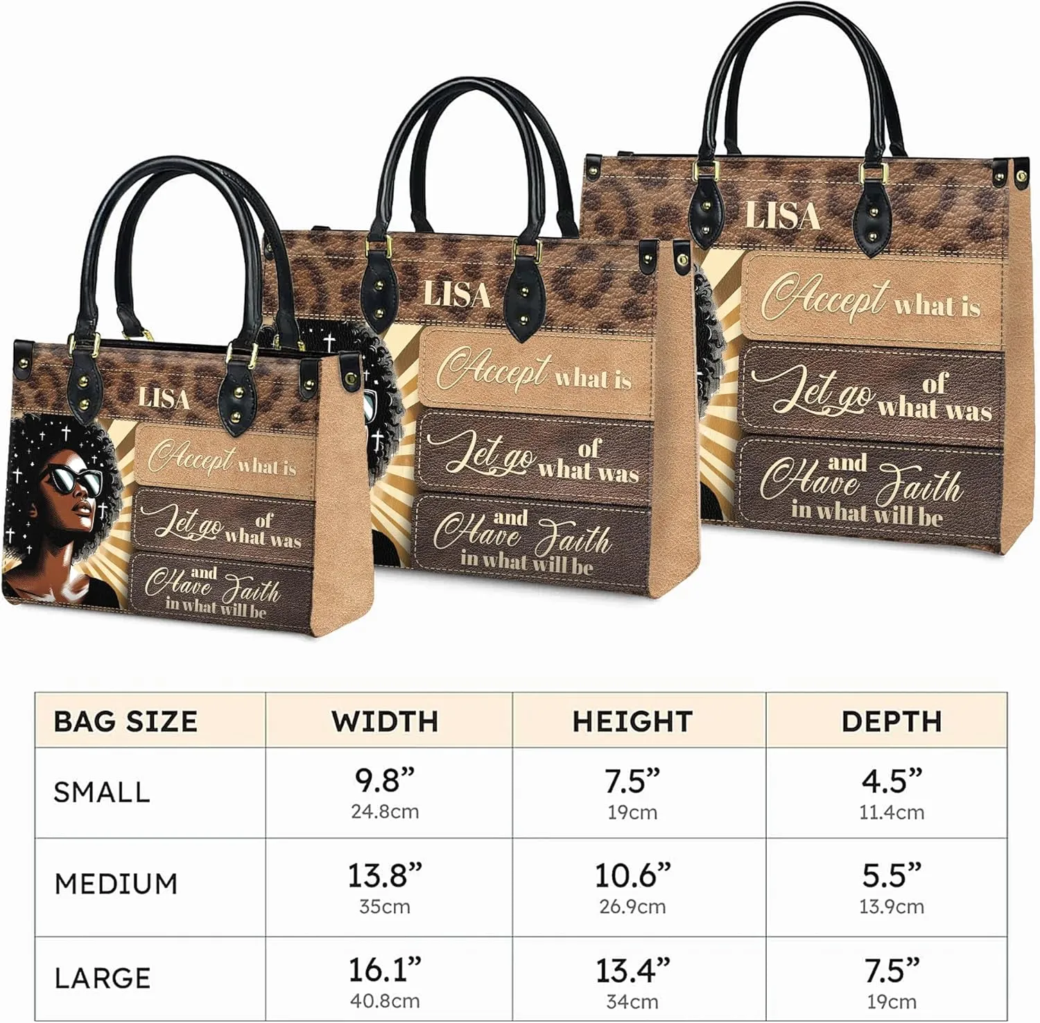 Personalized Leather Handbag with Zipper for African American Woman, Custom Purses Gift For Black Women, Mother's Day Gift