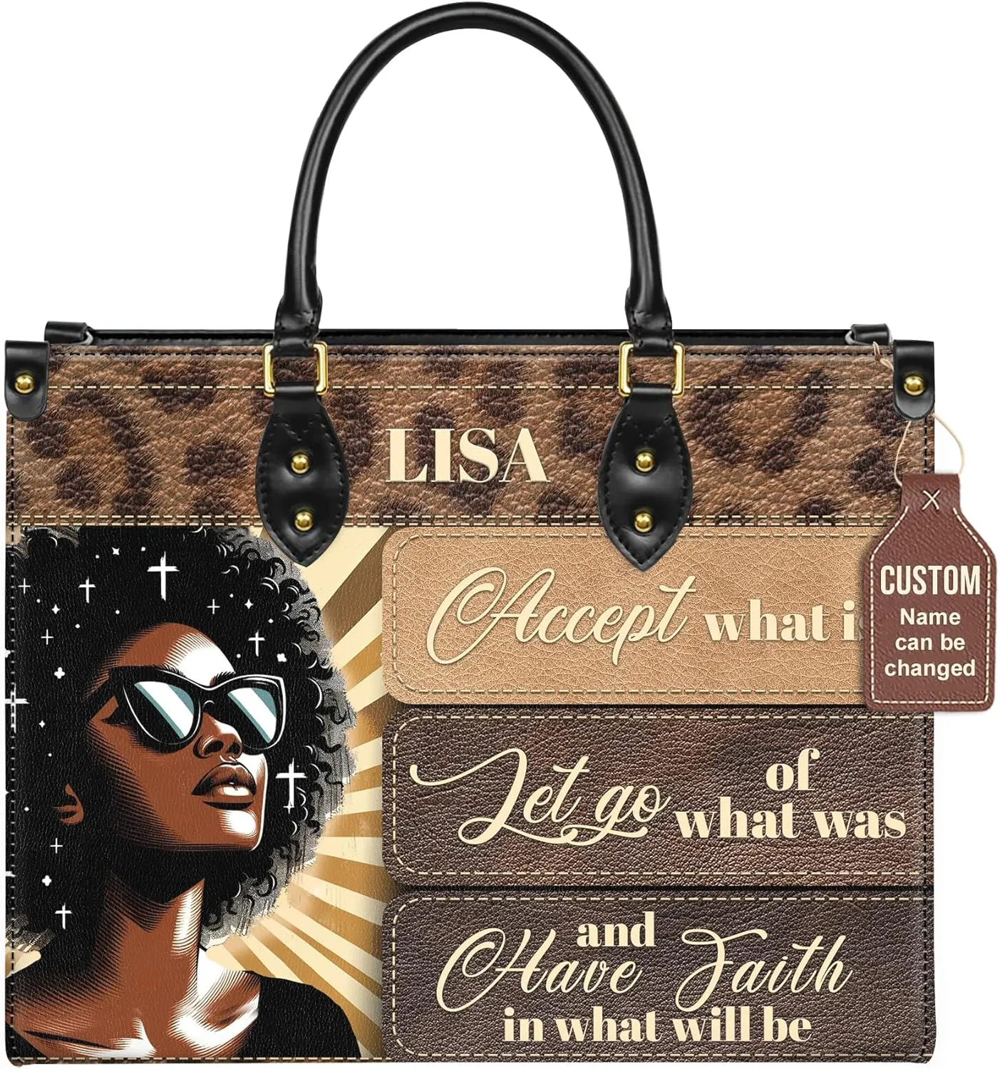 Personalized Leather Handbag with Zipper for African American Woman, Custom Purses Gift For Black Women, Mother's Day Gift