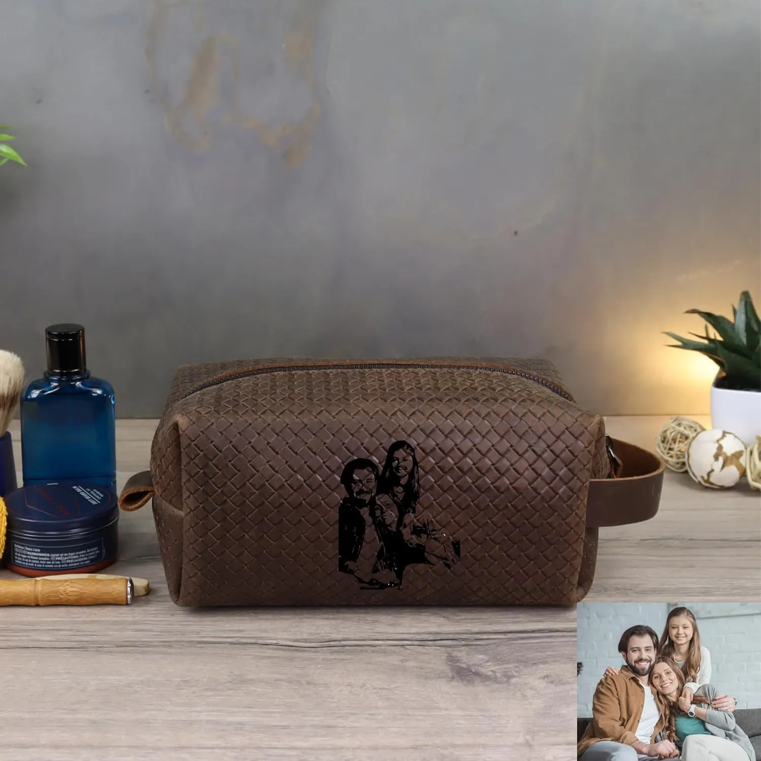 Personalized Premium Genuine Leather Dopp Kit for Men - Handcrafted Toiletry Travel Bag with Monogram Option - Gift for Groomsmen, Father's Day, Anniversary, Wedding Gift for Groomsmen (Brown-2)
