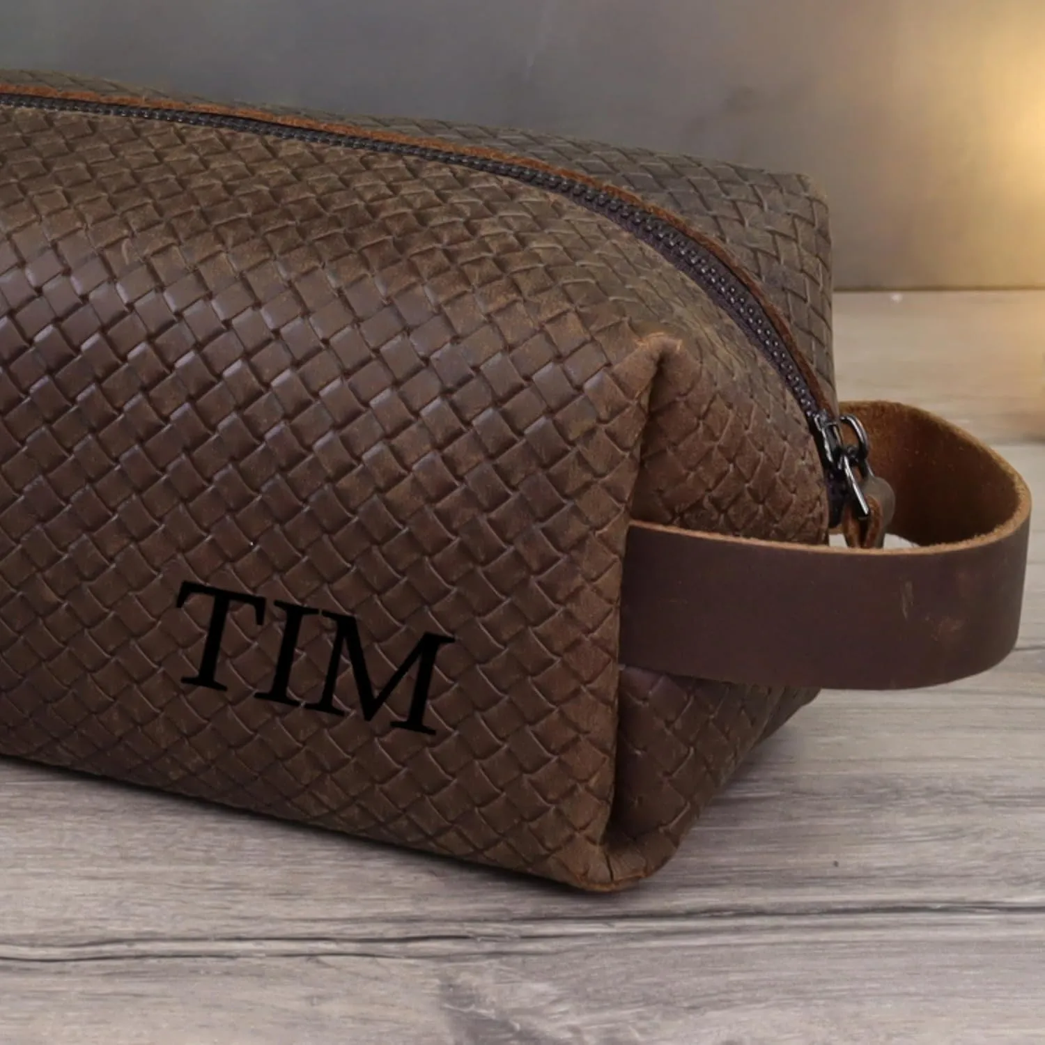 Personalized Premium Genuine Leather Dopp Kit for Men - Handcrafted Toiletry Travel Bag with Monogram Option - Gift for Groomsmen, Father's Day, Anniversary, Wedding Gift for Groomsmen (Brown-2)