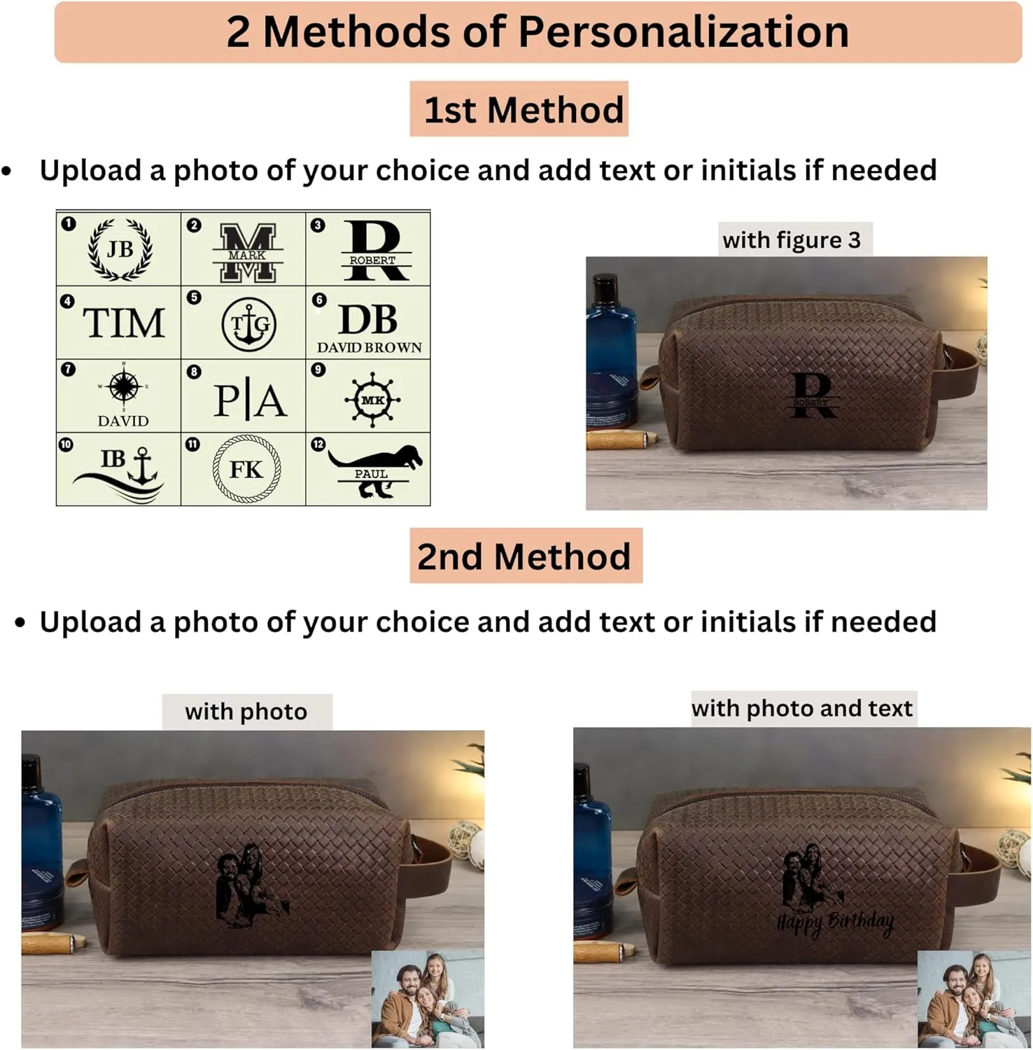 Personalized Premium Genuine Leather Dopp Kit for Men - Handcrafted Toiletry Travel Bag with Monogram Option - Gift for Groomsmen, Father's Day, Anniversary, Wedding Gift for Groomsmen (Brown-2)