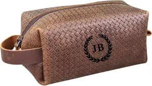 Personalized Premium Genuine Leather Dopp Kit for Men - Handcrafted Toiletry Travel Bag with Monogram Option - Gift for Groomsmen, Father's Day, Anniversary, Wedding Gift for Groomsmen (Brown-2)