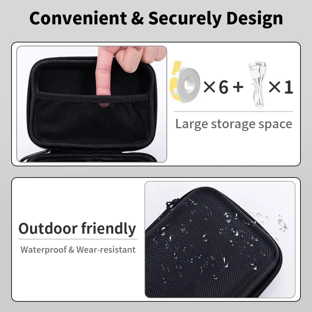 Phomemo D30 D35 Label Maker Case, Storage Bag Compatible with NELKO P21/NIIMBOT D11/JADENS D110/SUPVAN E10 Label Printer, Fits for Mini Labels Sticker Machine, Box Only - Black