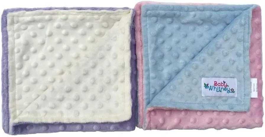 Pink & Lavender Minky Dot Reversible 17" Square Baby Doll Blankets, 2 Pack Set | Baby Doll Blankets, Doll Bedding for 18 Inch Dolls, Doll Blanket
