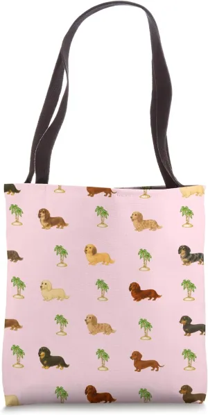 Pink Dachshund Pattern with Palm Trees Doxie Design Tote Bag